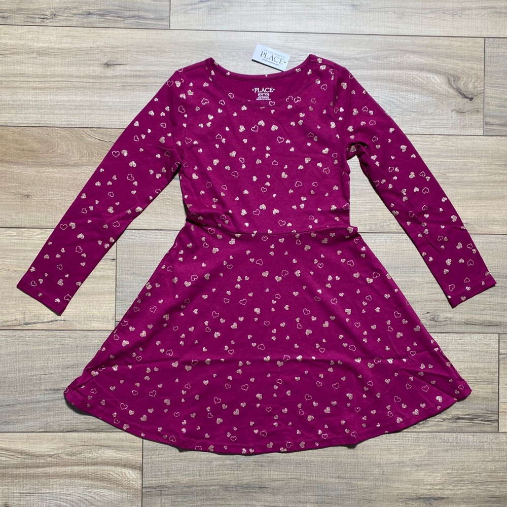 The Children's Place Girls‎ Long Sleeve Heart Skater Everyday Dress Medium 7/8